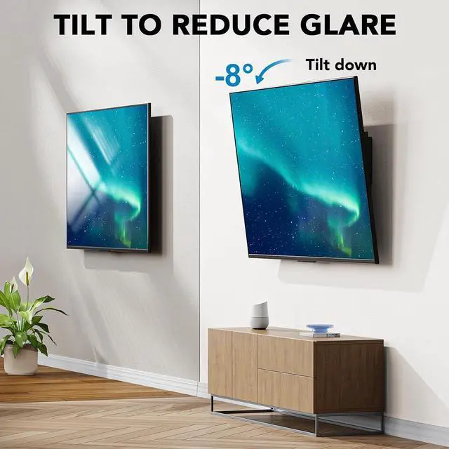 Alt view image 6 of 7 - Pipishell Tilt TV Wall Mount Bracket Low Profile for Most 23-55 Inch LED LCD OLED 4K Flat Curved TVs up to 99lbs Max VESA 400x400mm, 8° Tilting for Anti-Glaring, Fits 8-16 inch Wood Stud