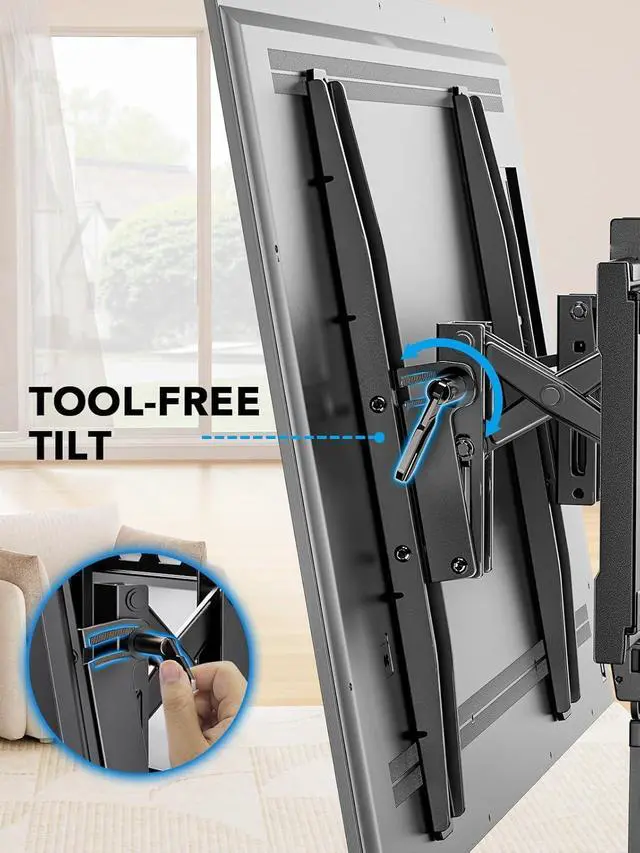 Alt view image 5 of 7 - Pipishell UL Listed TV Wall Mount for 4290 inch TVs, Advanced Tilt TV Mount Bracket with 15° Full Tilt, 6-inch Arm Extension, Slide to Center, 16/18/24 Wood Studs, Max VESA 600x400mm up to 132 lbs