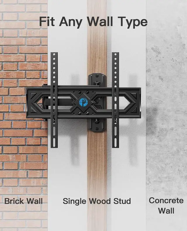 Alt view image 3 of 7 - Pipishell Full Motion TV Wall Mount for 26-65 Inch Flat Curved TVs, Heavy Duty Single Articulating Arms, Corner TV Mount Up to VESA 400x400mm and 77lbs, Support Swivel, Tilt, Level Adjustment