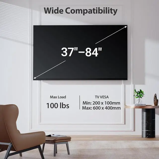 Alt view image 2 of 7 - Pipishell Full-Motion TV Wall Mount for Most 3784 Inch TVs up to 100 lbs, Wall Mount TV Bracket with Dual Articulating Arms, Extension, Swivel, Tilt, Fits 16" Wood Studs, 600 x 400mm Max VESA, PILF8