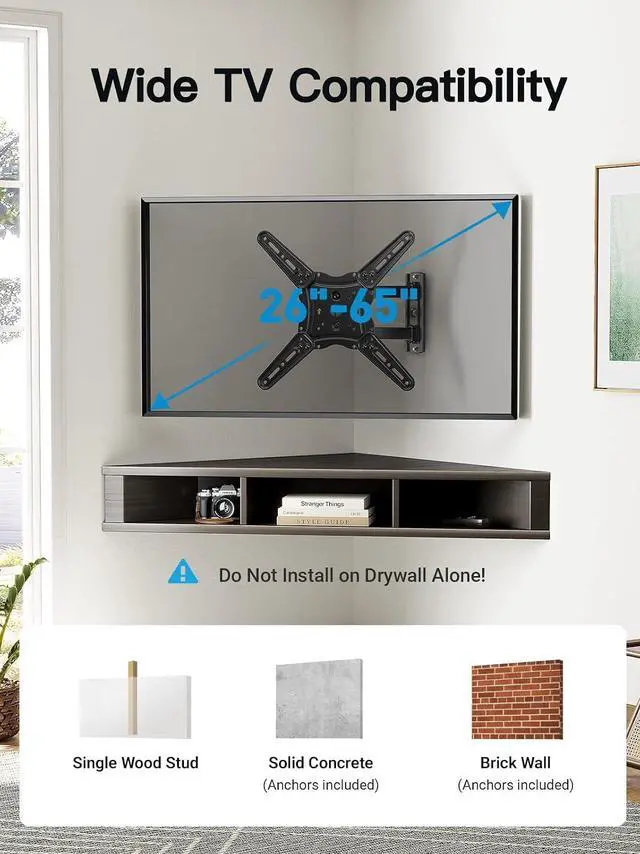 Alt view image 2 of 7 - Pipishell Full Motion TV Wall Mount for 26-65 inch Flat or Curved TVs up to 77 lbs, TV Bracket Wall Mount with Articulating Arms, Extension, Tilt, Swivel, Leveling, Max VESA 400x400mm, PIMF7