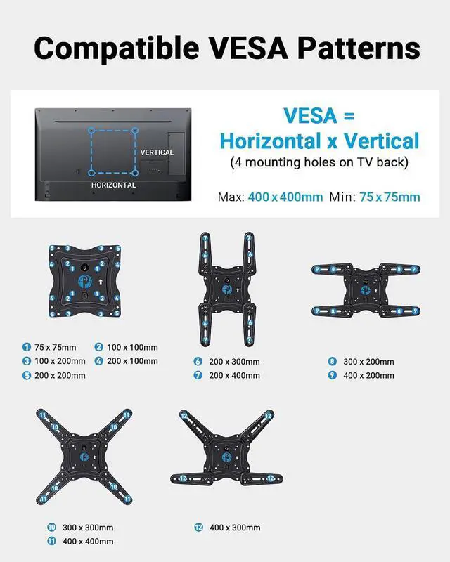 Alt view image 3 of 7 - Pipishell Full Motion TV Wall Mount for 26-65 inch Flat or Curved TVs up to 77 lbs, TV Bracket Wall Mount with Articulating Arms, Extension, Tilt, Swivel, Leveling, Max VESA 400x400mm, PIMF7