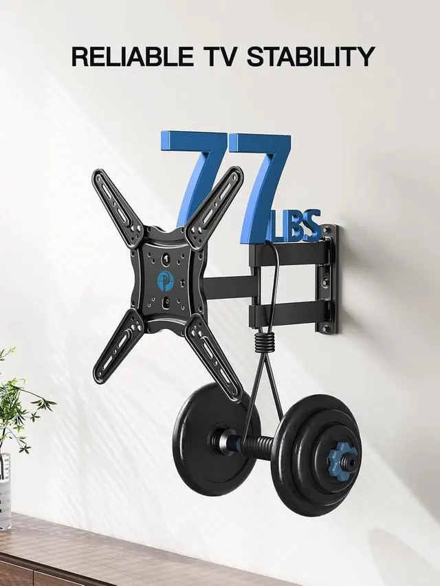 Alt view image 4 of 7 - Pipishell Full Motion TV Wall Mount for 26-65 inch Flat or Curved TVs up to 77 lbs, TV Bracket Wall Mount with Articulating Arms, Extension, Tilt, Swivel, Leveling, Max VESA 400x400mm, PIMF7