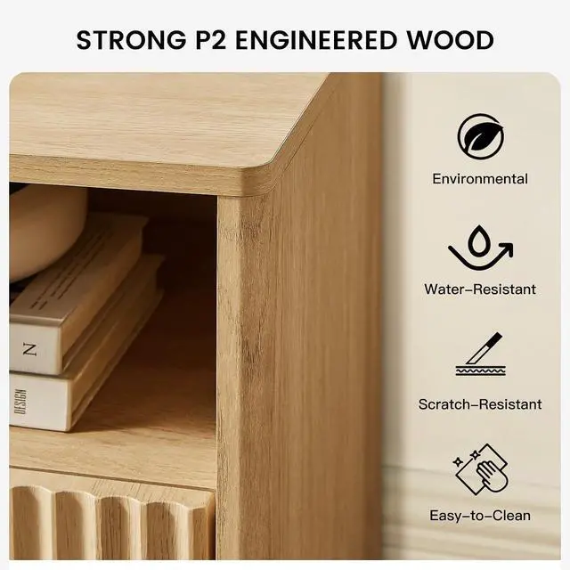 Alt view image 5 of 7 - AMADA HOMEFURNISHING TV Stand for TVs Up to 65, Mid-Century Modern Entertainment Center with Storage Drawers and Open Shelf, TV Console for Living Room or Bedroom, Natural Oak