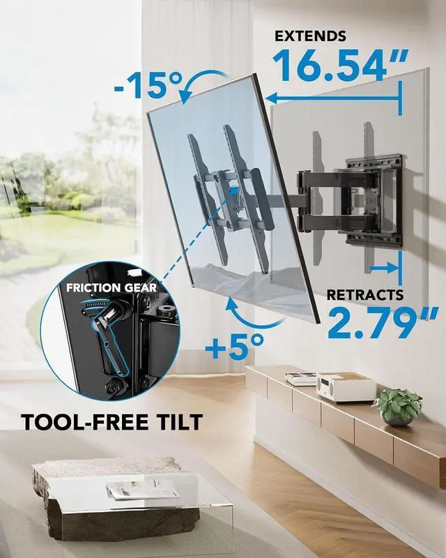 Alt view image 4 of 7 - Pipishell Full Motion TV Wall Mount for 42-85 inch Flat Screen LED TV up to 132lbsPipishell Universal Wall Mount Extension Bracket