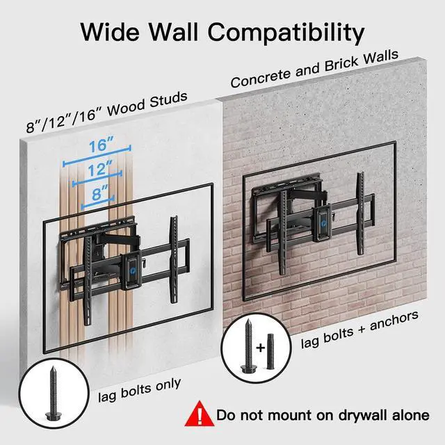 Alt view image 2 of 7 - Pipishell Full Motion TV Wall Mount for 37-75 inch Flat/Curved TVs up to 100lbs, Universal TV Wall Mount Extension Bracket