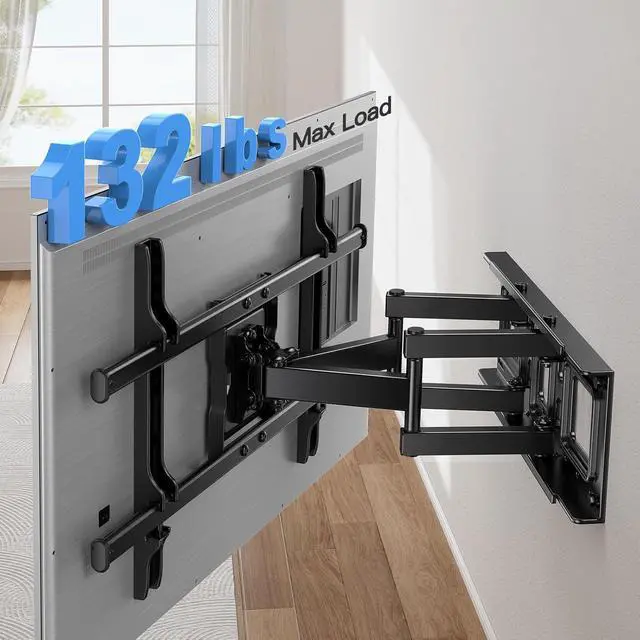 Alt view image 4 of 7 - Pipishell Full Motion TV Wall Mount for Most 37-84 Inch TVs up to 132lbs, Wall Mount TV Bracket Articulating Swivel Tilt Extension Leveling Max VESA 600x400mm Fits 12/16" Wood Stud, PILFK1