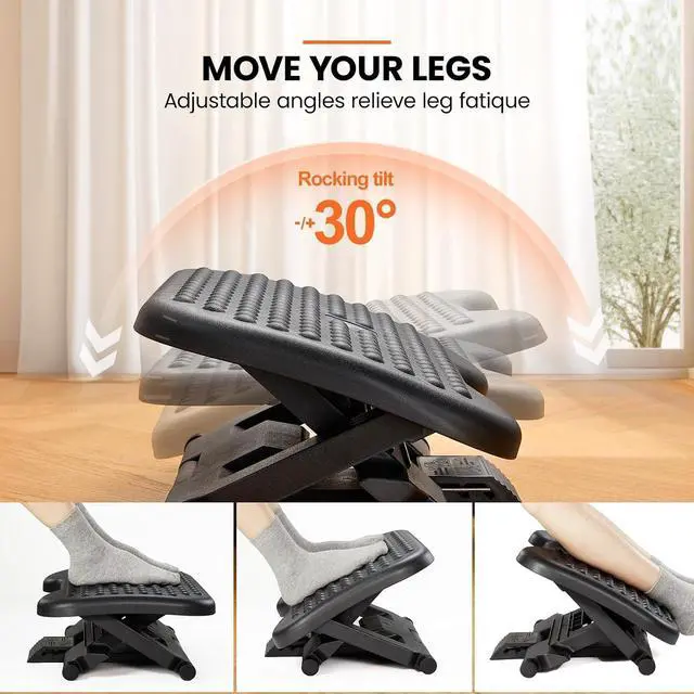 Alt view image 6 of 7 - ErGear Under Desk Footrest, Adjustable Foot Rest with 3 Height Settings and 30-Degree Angle, Ergonomic Desk Foot Rest with Massage Texture, Foot and Leg Rest for Home & Office