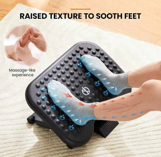 Alt view image 5 of 7 - ErGear Under Desk Footrest, Adjustable Foot Rest with 3 Height Settings and 30-Degree Angle, Ergonomic Desk Foot Rest with Massage Texture, Foot and Leg Rest for Home & Office