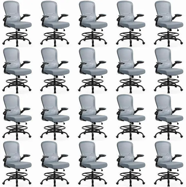 Main image of ErGear Drafting Chair,Tall Office Chair with Flip-Up Armrests, High Desk Chair Adjustable Height and Adjustable Footrest Ring, Ergonomic Standing Desk Chair with Lumbar Support, Blue,20 Pack