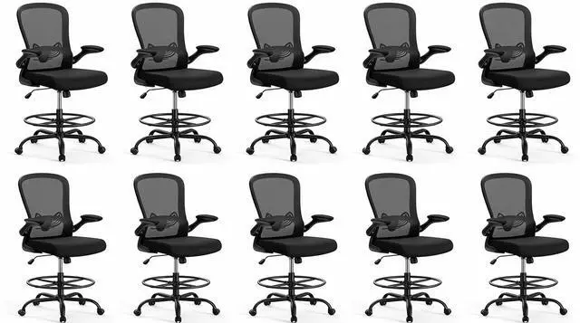 Main image of ErGear Drafting Chair, Standing Desk Chair with Flip-Up Armrests, High Desk Chair Adjustable Height, Ergonomic Tall Office Chair with Lumbar Support and Adjustable Footrest Ring,10 Pack