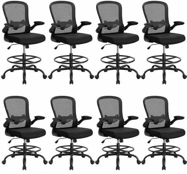 Main image of ErGear Drafting Chair, Standing Desk Chair with Flip-Up Armrests, High Desk Chair Adjustable Height, Ergonomic Tall Office Chair with Lumbar Support and Adjustable Footrest Ring,8 Pack