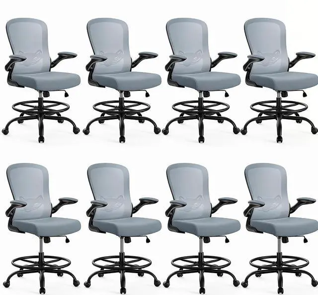 Main image of ErGear Drafting Chair,Tall Office Chair with Flip-Up Armrests, High Desk Chair Adjustable Height and Adjustable Footrest Ring, Ergonomic Standing Desk Chair with Lumbar Support, Blue,8 Pack