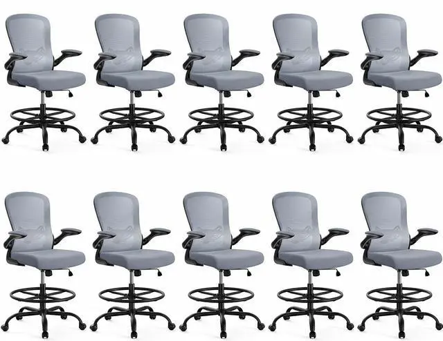 Main image of ErGear Drafting Chair,Tall Office Chair with Flip-Up Armrests, High Desk Chair Adjustable Height and Adjustable Footrest Ring, Ergonomic Standing Desk Chair with Lumbar Support, Blue,10 Pack