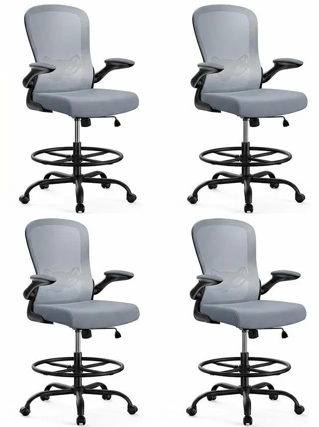 Main image of ErGear Drafting Chair,Tall Office Chair with Flip-Up Armrests, High Desk Chair Adjustable Height and Adjustable Footrest Ring, Ergonomic Standing Desk Chair with Lumbar Support, Blue,4 Pack