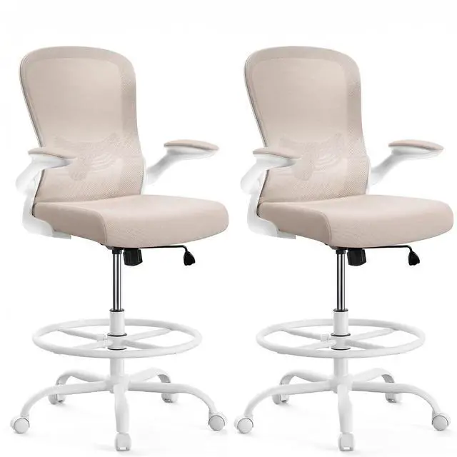 Main image of ErGear Drafting Chair,Tall Office Chair with Flip-Up Armrests, High Desk Chair Adjustable Height and Adjustable Footrest Ring, Ergonomic Standing Desk Chair with Lumbar Support, Khaki,2 Pack