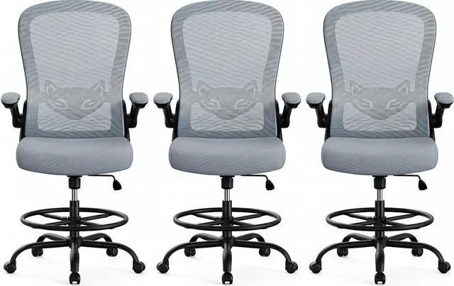 Main image of ErGear Drafting Chair,Tall Office Chair with Flip-Up Armrests, High Desk Chair Adjustable Height and Adjustable Footrest Ring, Ergonomic Standing Desk Chair with Lumbar Support, Blue,3 Pack