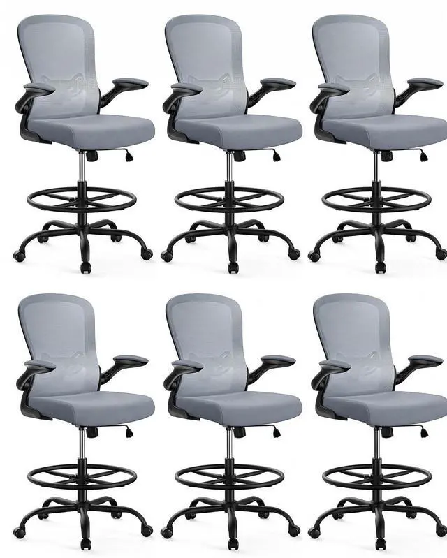 Main image of ErGear Drafting Chair,Tall Office Chair with Flip-Up Armrests, High Desk Chair Adjustable Height and Adjustable Footrest Ring, Ergonomic Standing Desk Chair with Lumbar Support, Blue,6 Pack