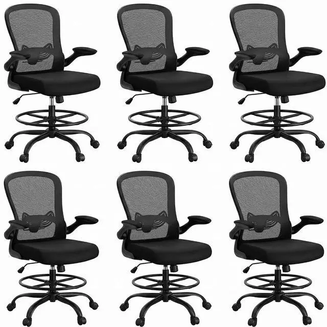 Main image of ErGear Drafting Chair, Standing Desk Chair with Flip-Up Armrests, High Desk Chair Adjustable Height, Ergonomic Tall Office Chair with Lumbar Support and Adjustable Footrest Ring,6 Pack