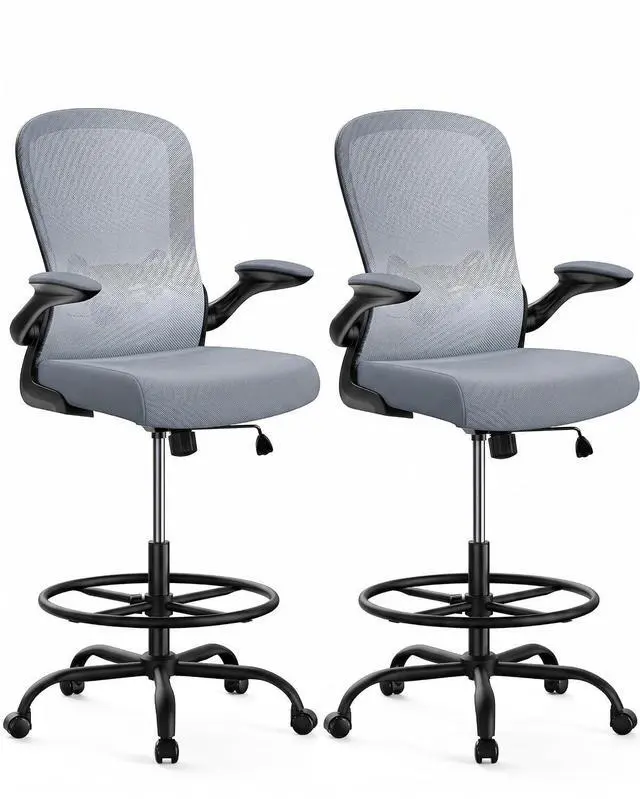 Main image of ErGear Drafting Chair,Tall Office Chair with Flip-Up Armrests, High Desk Chair Adjustable Height and Adjustable Footrest Ring, Ergonomic Standing Desk Chair with Lumbar Support, Blue,2 Pack