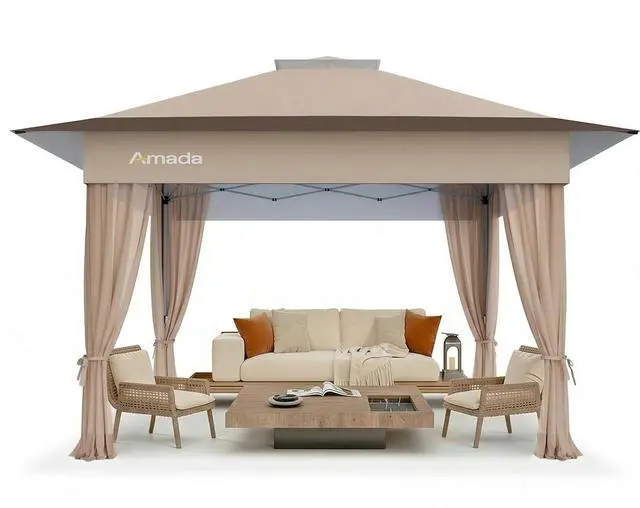 Main image of Amada 13x13 Pop Up Outdoor Gazebos on Clearance for Backyard & Patio Furniture with Wheeled STO-N-Go Cover Bag, Carpa Pop Up Tent with Shelter Mosquito for Patio, Lawn, Garden(13×13ft, Khaki)