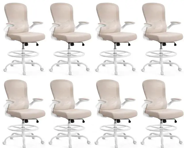 Main image of ErGear Drafting Chair,Tall Office Chair with Flip-Up Armrests, High Desk Chair Adjustable Height and Adjustable Footrest Ring, Ergonomic Standing Desk Chair with Lumbar Support, Khaki,8 Pack