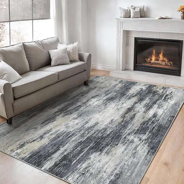 Main image of AMADA HOMEFURNISHING 6x9 Washable Area Rug, Modern Abstract Living Room Rug with Non-Slip Backing & Low Pile, Large Rug with Abstract Pattern for Living Room, Bedroom and Dinning Room, Light Grey