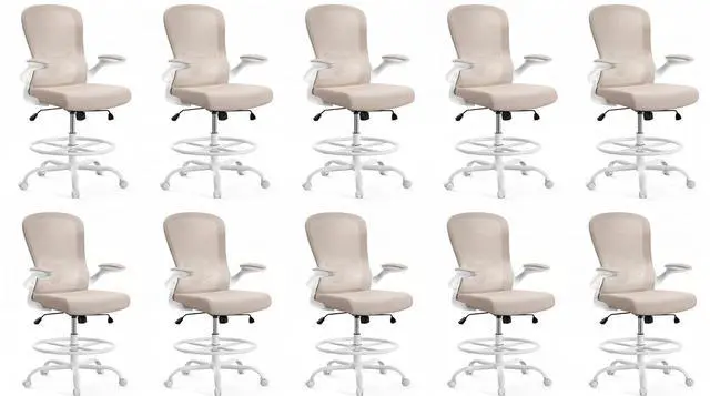 Main image of ErGear Drafting Chair,Tall Office Chair with Flip-Up Armrests, High Desk Chair Adjustable Height and Adjustable Footrest Ring, Ergonomic Standing Desk Chair with Lumbar Support, Khaki,10 Pack