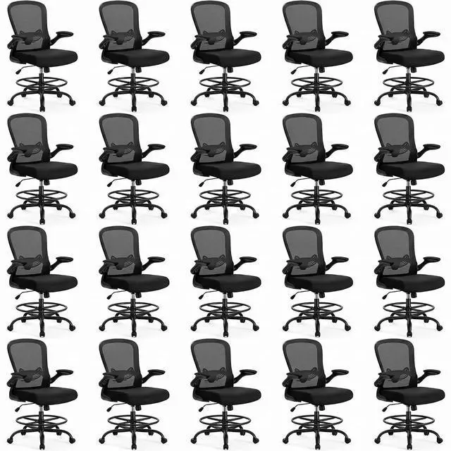 Main image of ErGear Drafting Chair, Standing Desk Chair with Flip-Up Armrests, High Desk Chair Adjustable Height, Ergonomic Tall Office Chair with Lumbar Support and Adjustable Footrest Ring,20 Pack