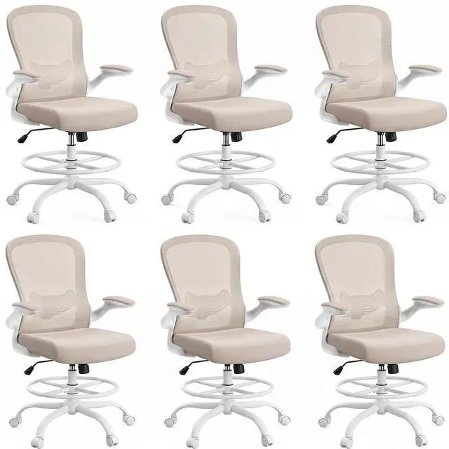 Main image of ErGear Drafting Chair,Tall Office Chair with Flip-Up Armrests, High Desk Chair Adjustable Height and Adjustable Footrest Ring, Ergonomic Standing Desk Chair with Lumbar Support, Khaki,6 Pack