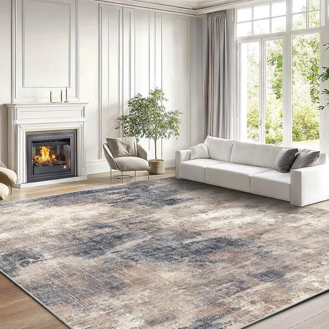 Alt view image 2 of 7 - AMADA HOMEFURNISHING 9x12 Area Rugs for Living Room, Modern Large Area Rugs with Non-Slip Backing & Low Pile, Neutral Soft Washable Rug for Nursery, Bedroom, Dinning Room, Playroom, Brown
