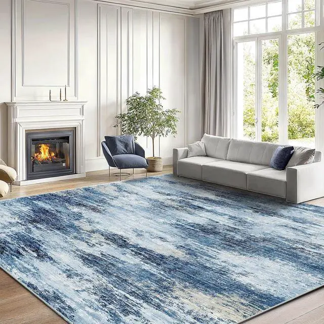 Alt view image 2 of 7 - AMADA HOMEFURNISHING 9x12 Area Rugs for Living Room, Modern Large Area Rugs with Non-Slip Backing & Low Pile, Neutral Soft Washable Rug for Nursery, Bedroom, Dinning Room, Playroom, Blue