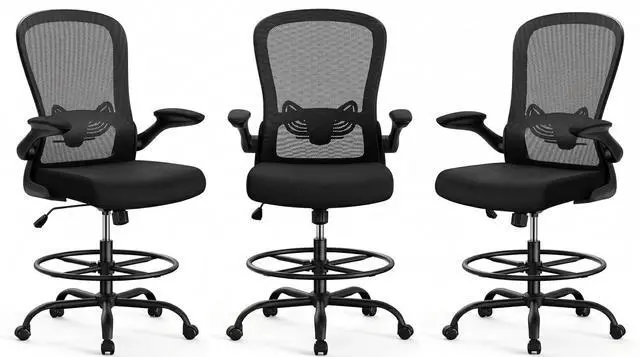 Main image of ErGear Drafting Chair, Standing Desk Chair with Flip-Up Armrests, High Desk Chair Adjustable Height, Ergonomic Tall Office Chair with Lumbar Support and Adjustable Footrest Ring,3 Pack