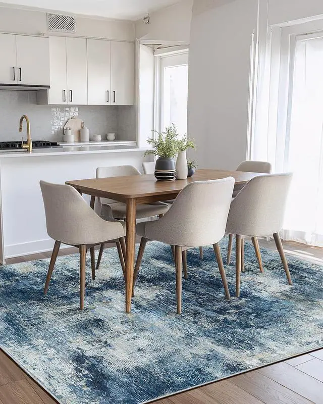 Alt view image 2 of 7 - AMADA HOMEFURNISHING 5x7 Area Rugs for Living Room, Modern Abstract Washable Rug Neutral Soft with Non-Slip Backing & Low Pile Kids Rug for Resistant, Bedroom, Nursery Home Office, Navy Blue