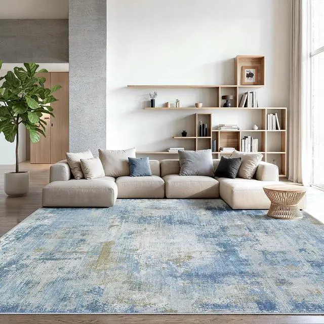 Main image of AMADA HOMEFURNISHING 10x14 Area Rugs for Living Room, Modern Large Area Rugs with Non-Slip Backing & Low Pile, Neutral Soft Washable Rug for Large Bedroom Dining Room Nursery Office, Light Blue