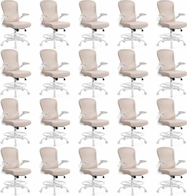 Main image of ErGear Drafting Chair,Tall Office Chair with Flip-Up Armrests, High Desk Chair Adjustable Height and Adjustable Footrest Ring, Ergonomic Standing Desk Chair with Lumbar Support, Khaki,20 Pack