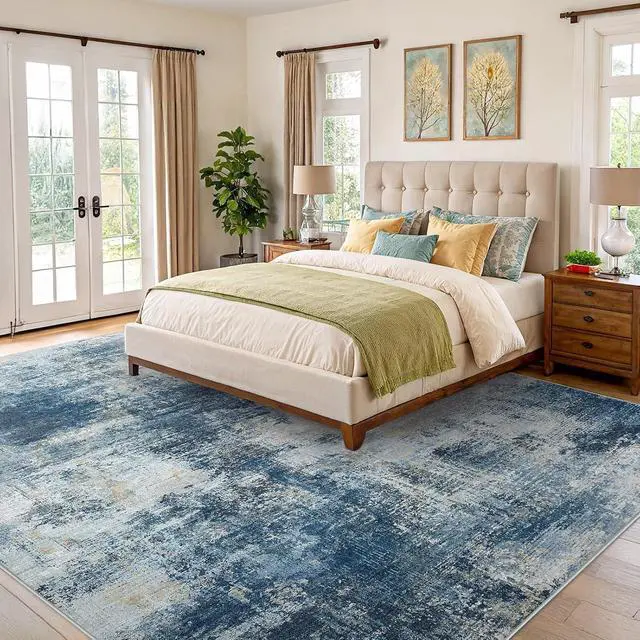 Alt view image 2 of 7 - AMADA HOMEFURNISHING 8x10 Area Rugs for Living Room, Modern Washable Rug with Non-Slip Backing & Low Pile, Large Rug with Abstract Pattern for Bedroom, Dinning Room, Home Office, Navy Blue