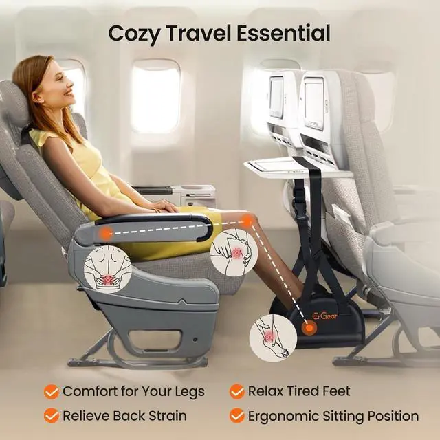 Alt view image 2 of 7 - ErGear Airplane Foot Hammock with Wide Hardboard Support, Foot Hammock for Plane Travel with Extended Adjustment Strap, Portable Airplane Foot Rest Travel Essentials for Long Flight