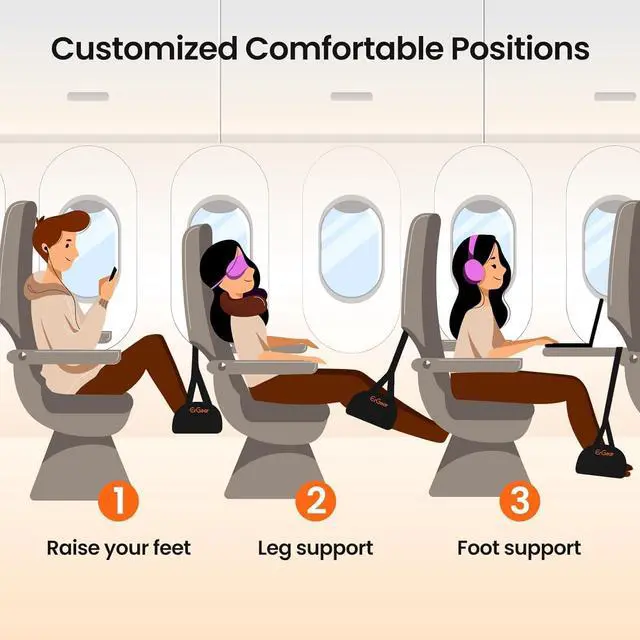 Alt view image 6 of 7 - ErGear Airplane Foot Hammock with Wide Hardboard Support, Foot Hammock for Plane Travel with Extended Adjustment Strap, Portable Airplane Foot Rest Travel Essentials for Long Flight