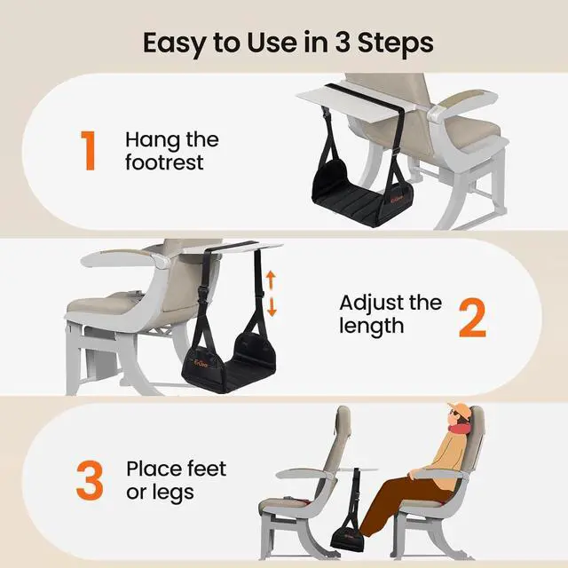 Alt view image 5 of 7 - ErGear Airplane Foot Hammock with Wide Hardboard Support, Foot Hammock for Plane Travel with Extended Adjustment Strap, Portable Airplane Foot Rest Travel Essentials for Long Flight