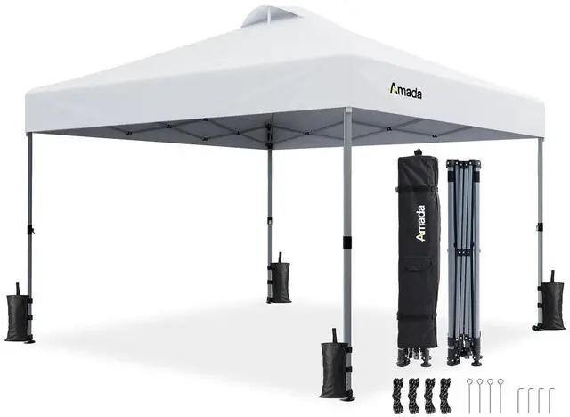 Main image of Amada 10x10 Pop Up Canopy - Center Lock One Push Instant Setup Wheeled Gazebo Outdoor Canopy Beach Tent with STO-N-Go Bag 8 Stakes & 4 Sand Bags, 3-Height Adjustable Shade Shelter (10x10ft, White)