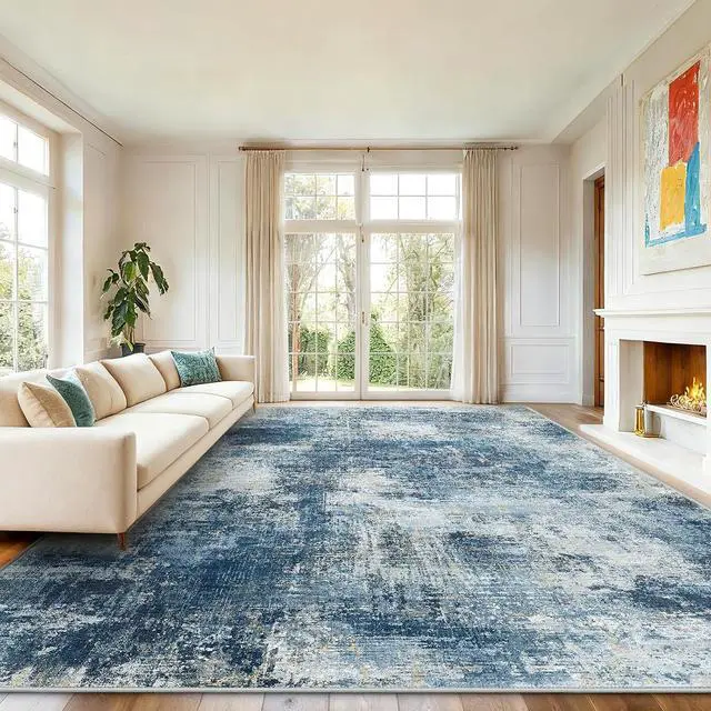 Main image of AMADA HOMEFURNISHING 8x10 Area Rugs for Living Room, Modern Washable Rug with Non-Slip Backing & Low Pile, Large Rug with Abstract Pattern for Bedroom, Dinning Room, Home Office, Navy Blue