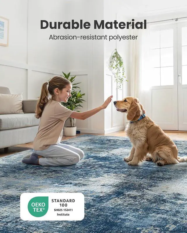 Alt view image 6 of 7 - AMADA HOMEFURNISHING 8x10 Area Rugs for Living Room, Modern Washable Rug with Non-Slip Backing & Low Pile, Large Rug with Abstract Pattern for Bedroom, Dinning Room, Home Office, Navy Blue
