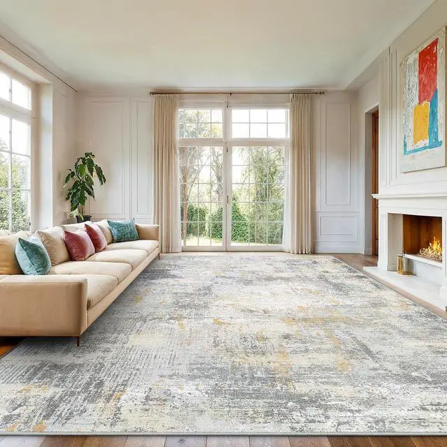 Main image of AMADA HOMEFURNISHING 9x12 Area Rugs for Living Room, Modern Large Area Rugs with Non-Slip Backing & Low Pile, Neutral Soft Washable Rug for Nursery, Bedroom, Dinning Room, Playroom, Beige