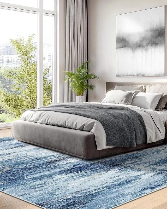 Alt view image 3 of 7 - AMADA HOMEFURNISHING 8x10 Area Rug for Living Room, Modern Abstract Rug with Non-Slip Backing & Low Pile, Large Washable Rug with Abstract Pattern for Bedroom, Dinning Room, Home Office,Blue