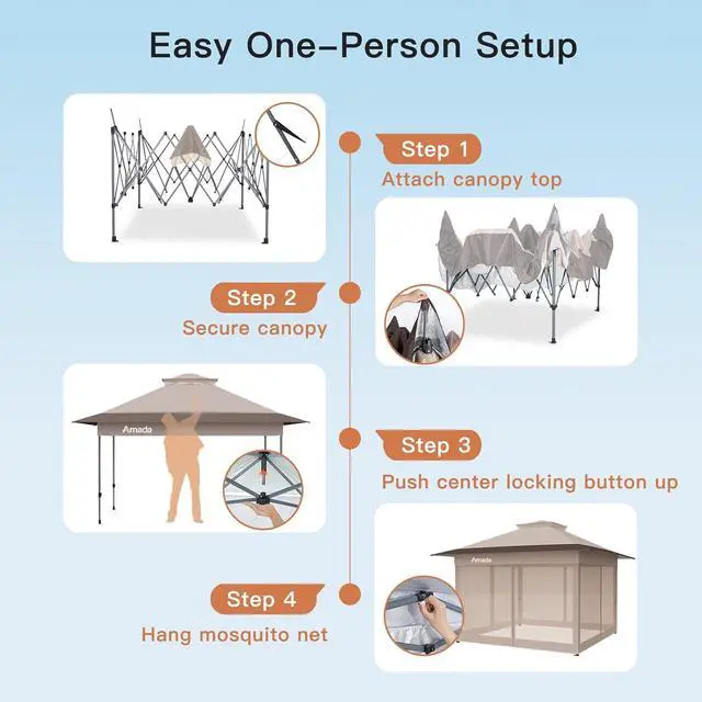 Alt view image 6 of 7 - Amada 13x13 Pop Up Gazebo for Backyard & Patio Furniture,Gazebos on Clearance with Wheeled STO-N-Go Cover Bag,Carpa Pop Up Tent Party Tent and Shelter with Mosquito Netting for Lawn,Garden,Deck,Khaki
