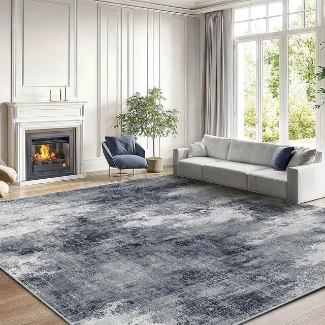 Alt view image 2 of 7 - AMADA HOMEFURNISHING 9x12 Area Rugs for Living Room, Modern Large Area Rugs with Non-Slip Backing & Low Pile, Neutral Soft Washable Rug for Nursery, Bedroom, Dinning Room, Playroom, Grey