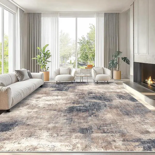 Main image of AMADA HOMEFURNISHING 9x12 Area Rugs for Living Room, Modern Large Area Rugs with Non-Slip Backing & Low Pile, Neutral Soft Washable Rug for Nursery, Bedroom, Dinning Room, Playroom, Brown