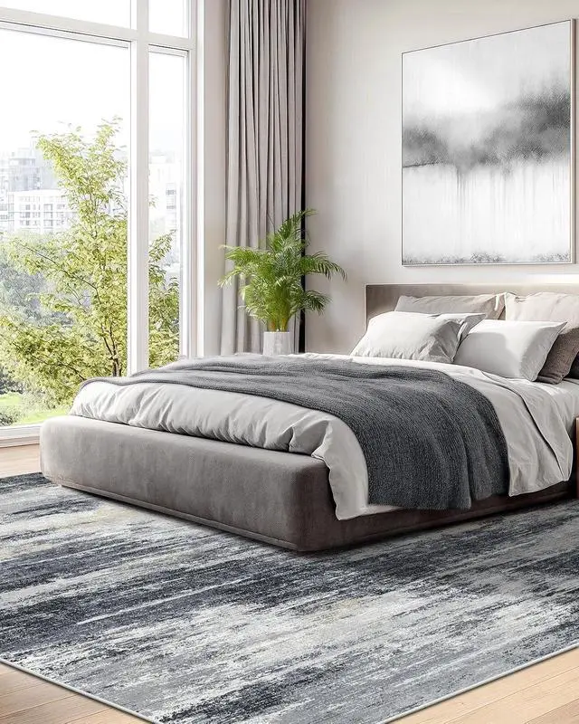 Alt view image 3 of 7 - AMADA HOMEFURNISHING 9x12 Area Rugs for Living Room, Modern Large Area Rugs with Non-Slip Backing & Low Pile, Neutral Soft Washable Rug for Nursery, Bedroom, Dinning Room, Playroom, Light Grey