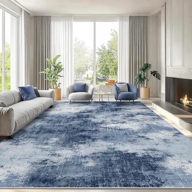 Main image of AMADA HOMEFURNISHING 8x10 Area Rugs for Living Room, Modern Washable Rug with Non-Slip Backing & Low Pile, Large Rug with Abstract Print Pattern for Bedroom, Dinning Room,Home Office, Dark Blue